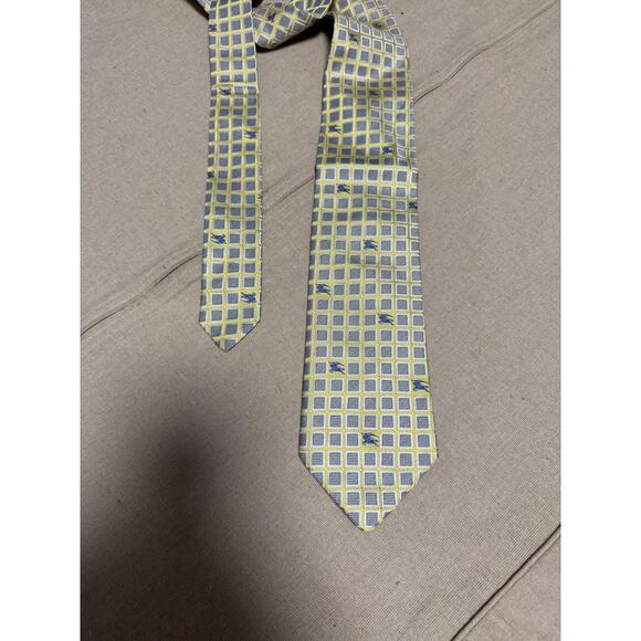 Burberry Tie Mens One Size Yellow Blue Check Equestrian Knight Silk Italy - Picture 2 of 11